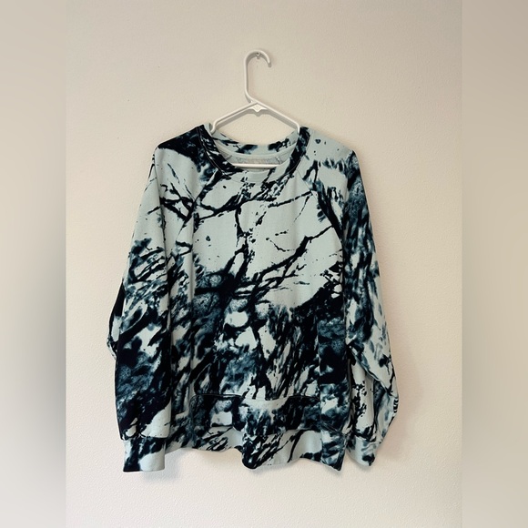 Zella Sweaters - Zella Blue Jamie Ink Print Terry Cotton Crewneck Sweatshirt